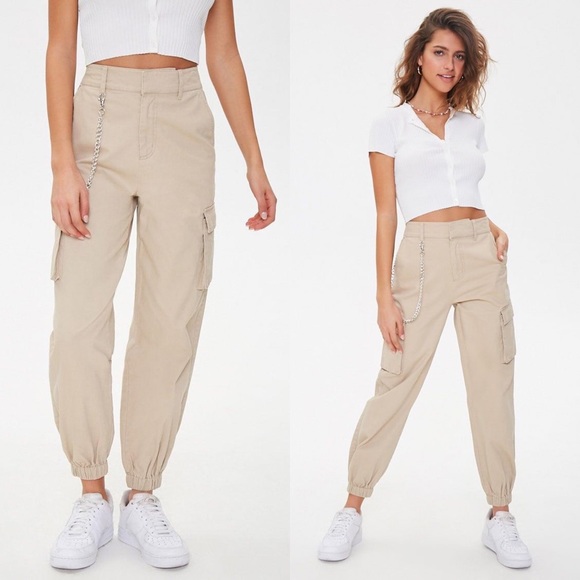 Forever 21 | Pants u0026 Jumpsuits | Forever 2 Tan Khaki Chain Cargo Jogger  Pants Xs New | Poshmark